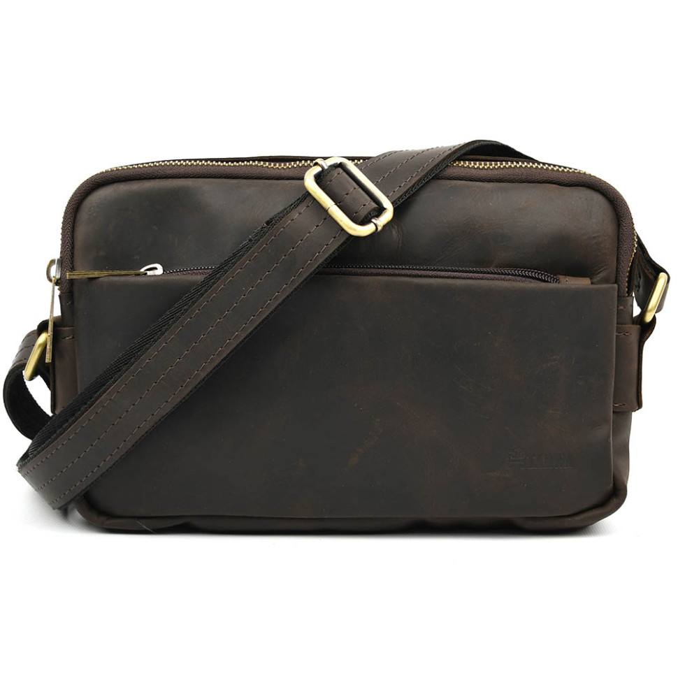 Leather shoulder bag with two compartments RC-0745-3md TARWA brown