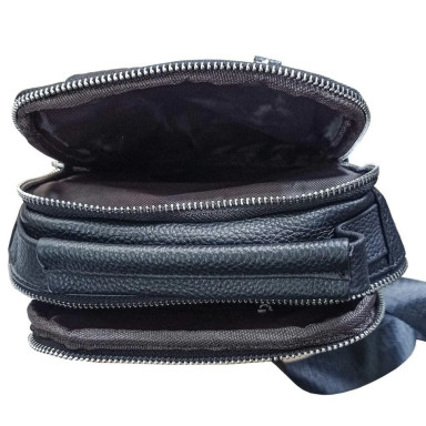 Мужской кожаный слинг на одно плечо черный Tiding Bag A25F-693A