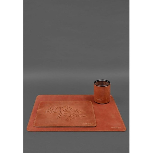 Настільний набір із натуральної шкіри 5.0 з картою України світло-коричневий Crazy Horse