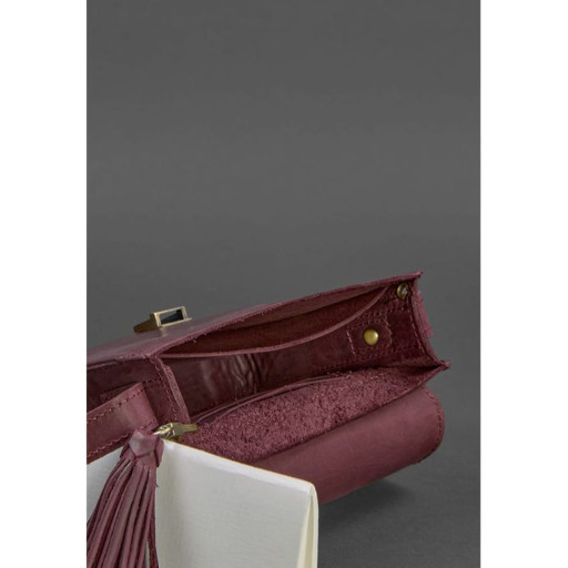 Шкіряна жіноча бохо сумка Лілу бордова Crazy Horse