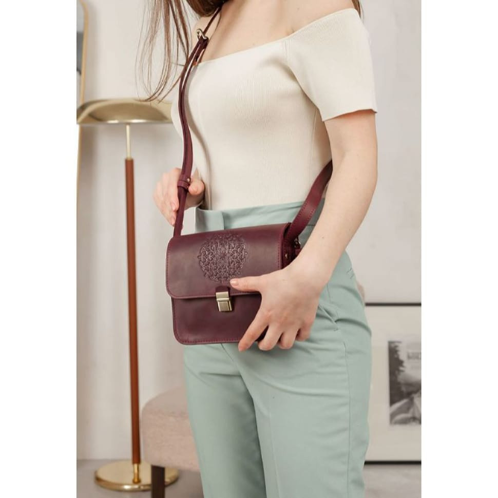 Leather women's boho bag Lilu burgundy Crazy Horse