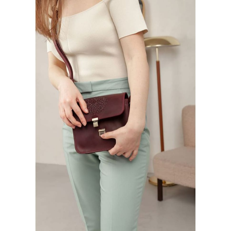 Leather women's boho bag Lilu burgundy Crazy Horse