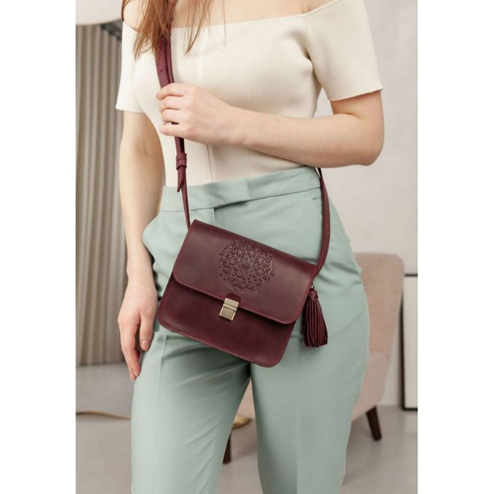 Leather women's boho bag Lilu burgundy Crazy Horse
