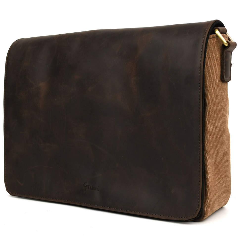 Сумка чоловіча через плече зі шкіри та канвасу TARWA RCC-1047-3md