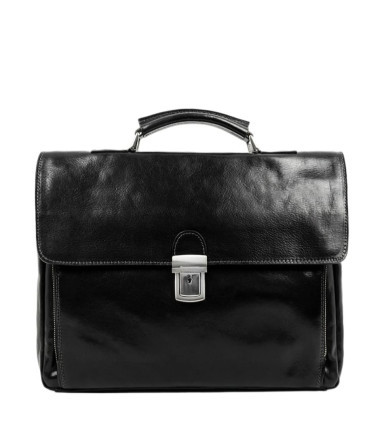Leather Briefcase Laptop Bag - In Cold Blood - Black color - Time Resistance 5193201