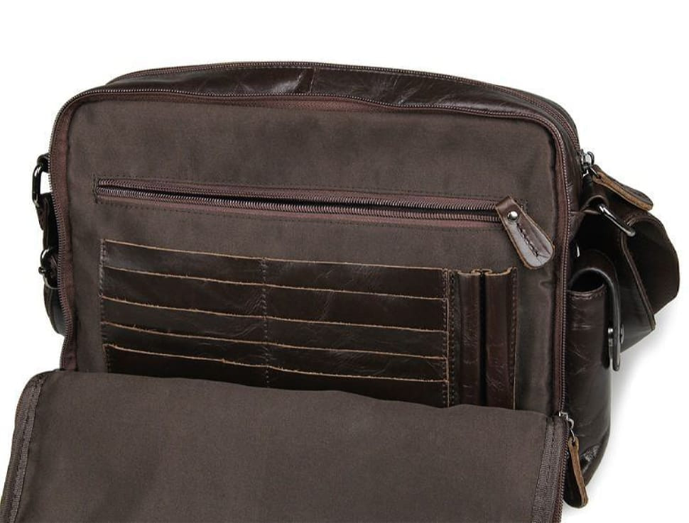 Мессенджер коричневий, натуральна шкіра три відділення John McDee JD7332C