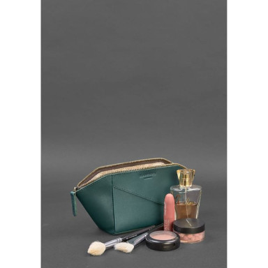 Women's leather cosmetic bag Crust green