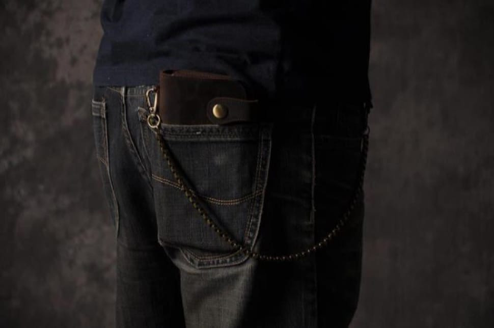 Стильний вінтажний гаманець з ланцюгом bx161 коричневий