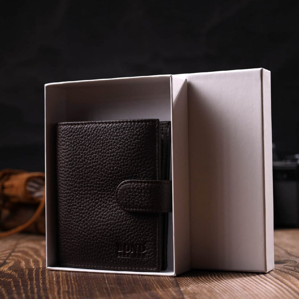 Компактний чоловічий вертикальний гаманець із натуральної шкіри флотар BOND 22002 Коричневий