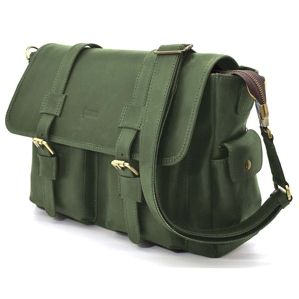 Сумка через плече зі шкіри crazy horse RE-6690-4lx бренду TARWA зелена