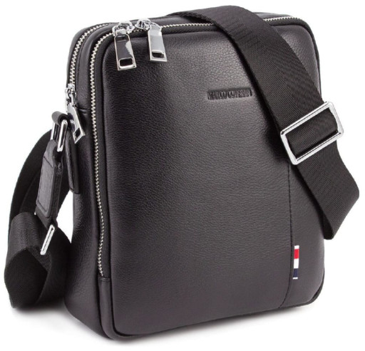 Чорна шкіряна сумка месенджер на два відділення Marco Coverna 7705-1A black