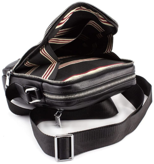 Чорна шкіряна сумка месенджер на два відділення Marco Coverna 7705-1A black