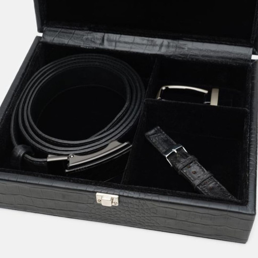 Ремінь чоловічий з шкіри крокодила Sergio Torri 7-008 160 см чорний