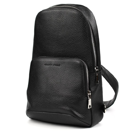 Шкіряна нагрудна сумка слінг Grande Pelle 723710 чорний флотар