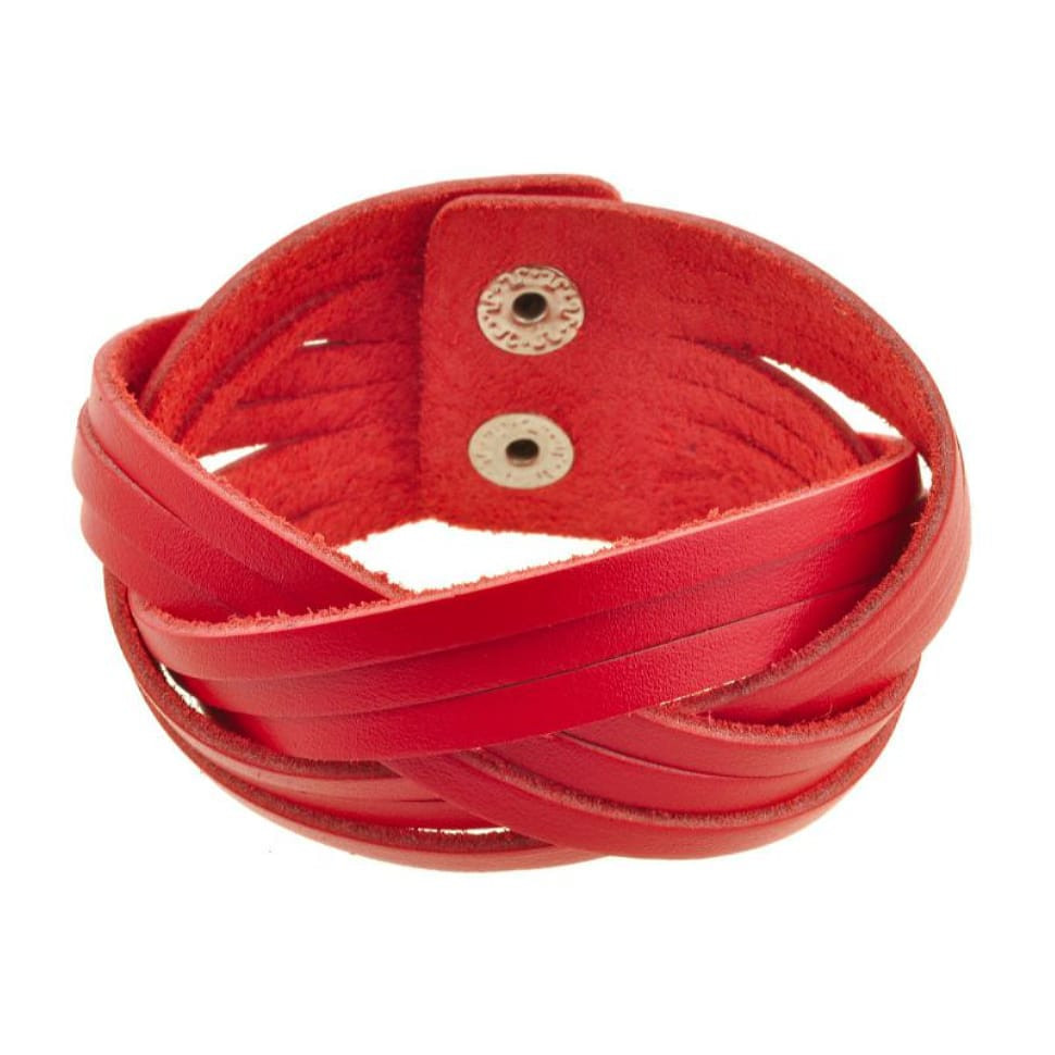 Жіночий шкіряний браслет-кіска кораловий