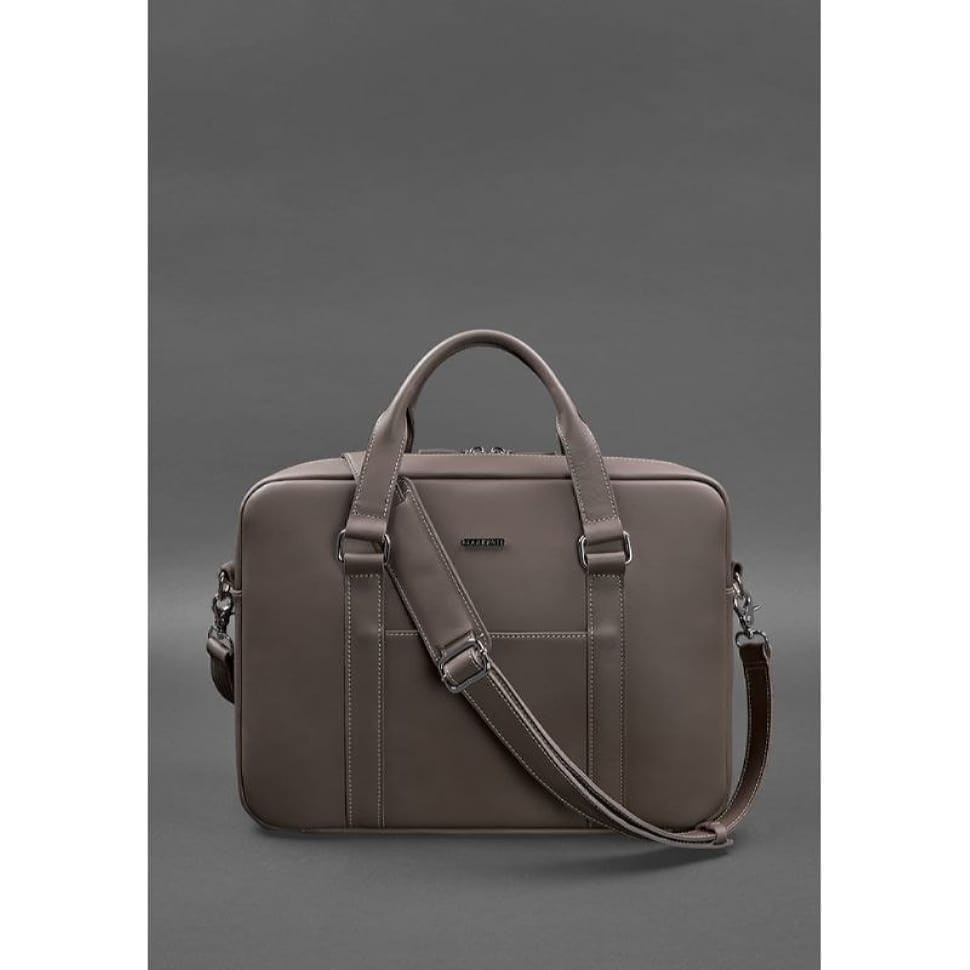 Шкіряна сумка для ноутбука та документів темно-бежева