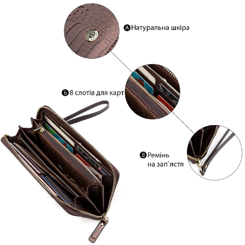 Кошелек женский ST Leather 18398 (S4001A) с ремнем на запястье Коричневый