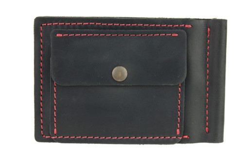 Гаманець чоловічий шкіряний затискач для купюр SULLIVAN 100-9(5.5) чорний червона нитка