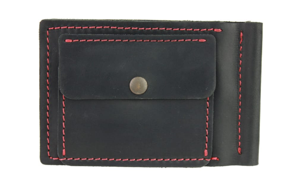 Кошелек мужской кожаный зажим для купюр SULLIVAN 1009(5.5) черный красная нитка