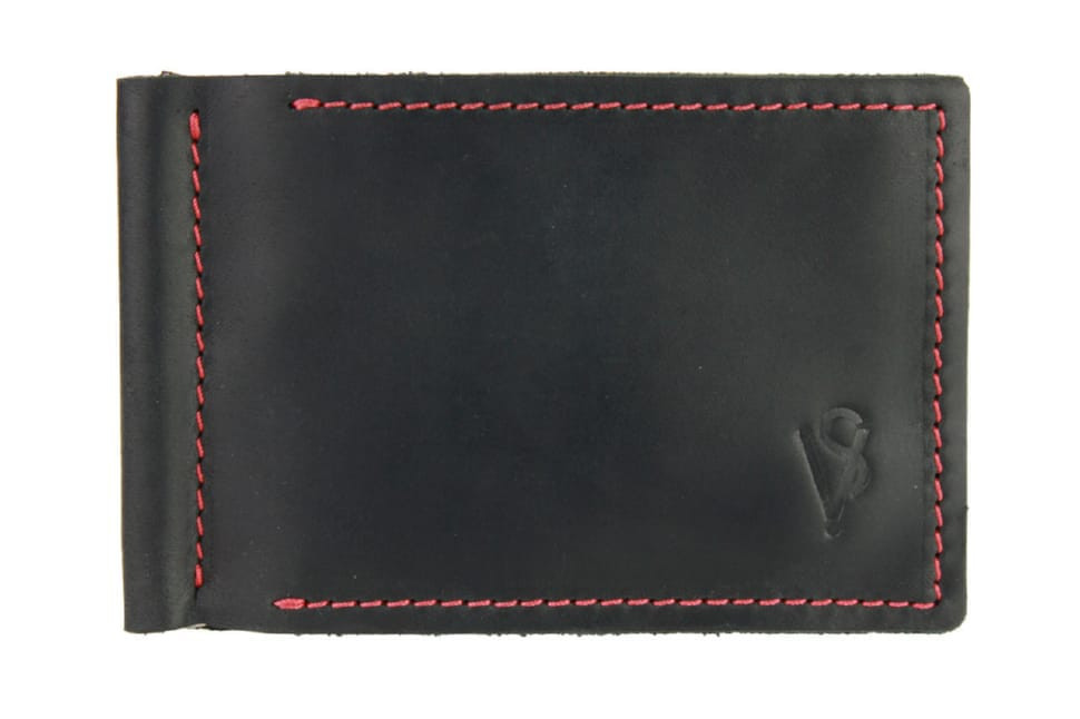 Кошелек мужской кожаный зажим для купюр SULLIVAN 1009(5.5) черный красная нитка