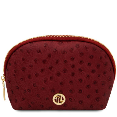 Vera Leather toiletry case in ostrich-print leather