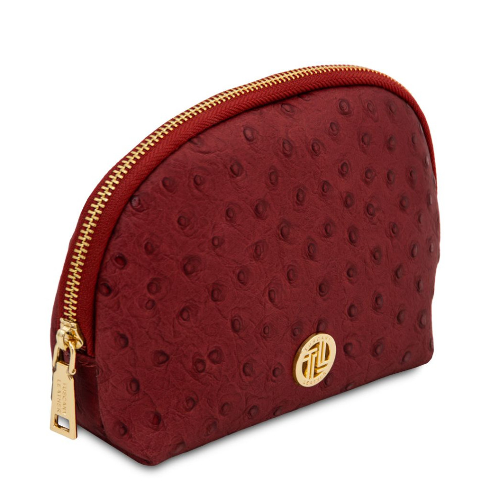 Vera Leather toiletry case in ostrich-print leather