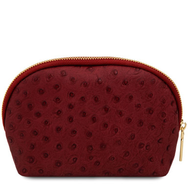 Vera Leather toiletry case in ostrich-print leather