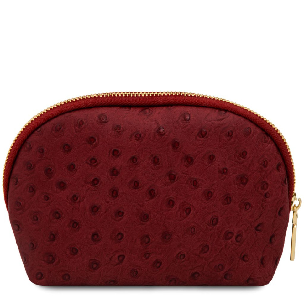 Vera Leather toiletry case in ostrich-print leather