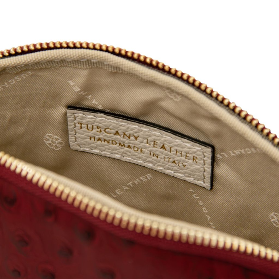 Vera Leather toiletry case in ostrich-print leather