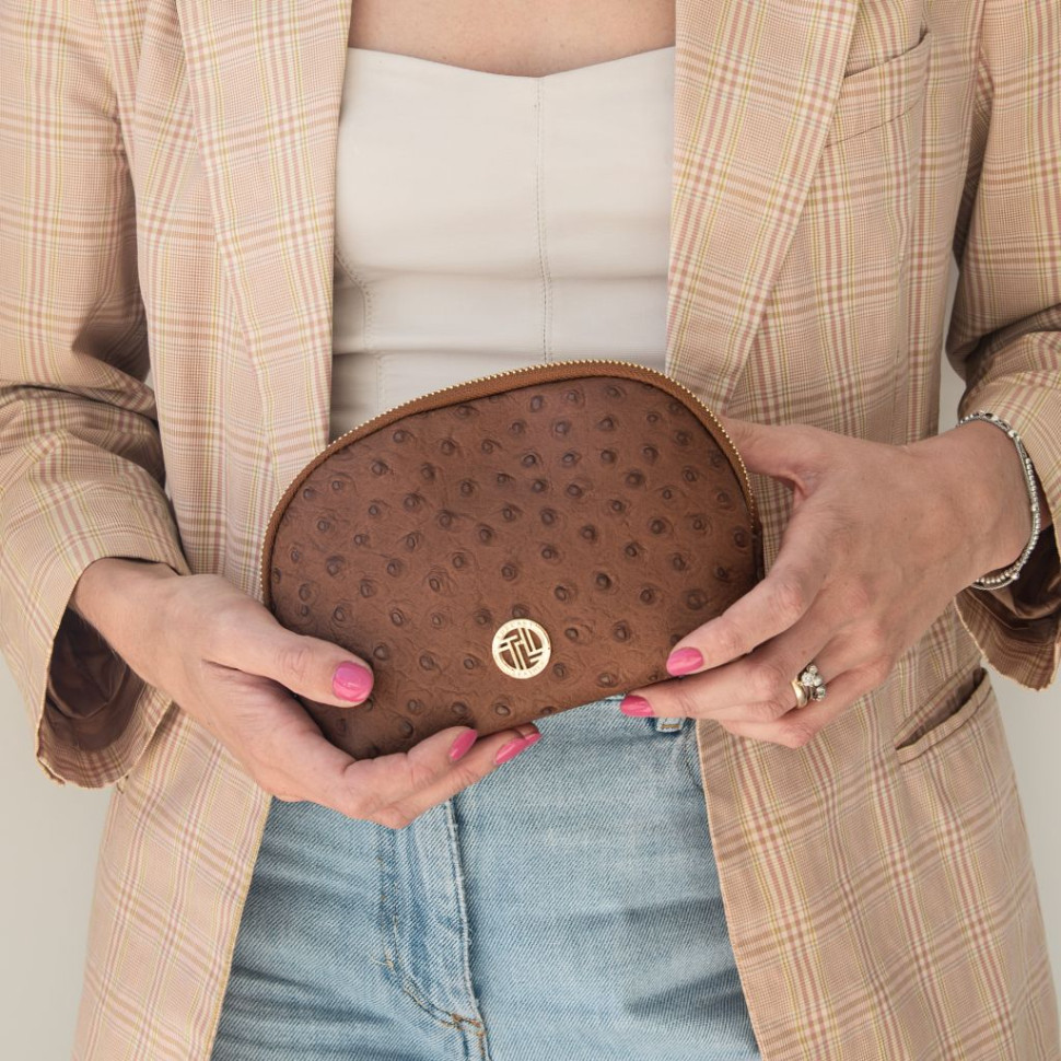 Vera Leather toiletry case in ostrich-print leather