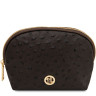 Vera Leather toiletry case in ostrich-print leather
