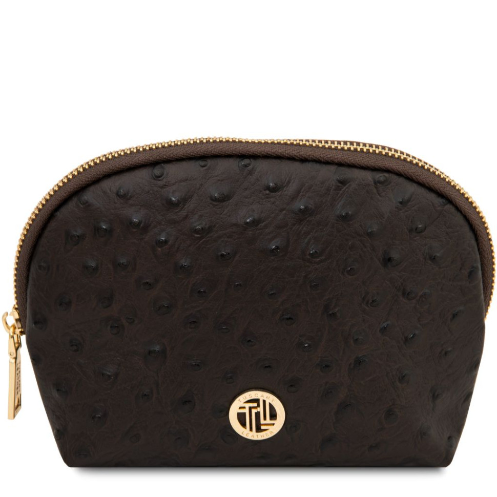 Vera Leather toiletry case in ostrich-print leather