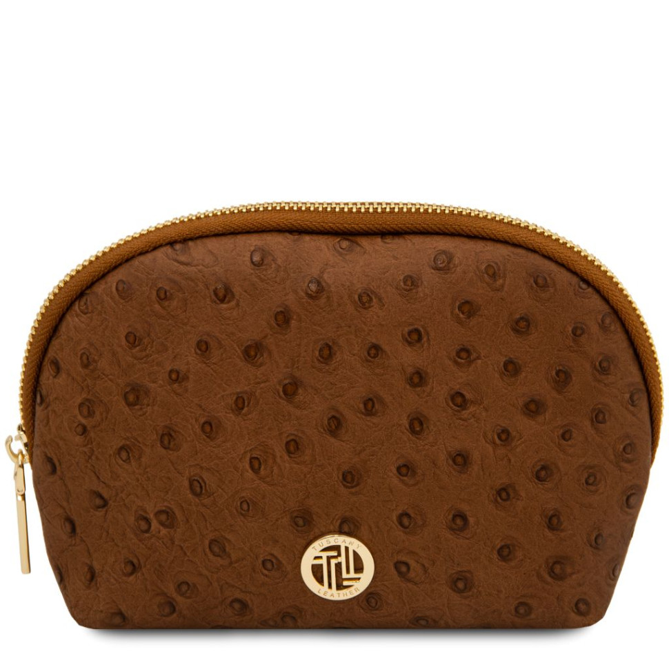 Vera Leather toiletry case in ostrich-print leather
