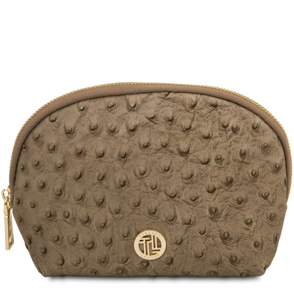 Vera Leather toiletry case in ostrich-print leather