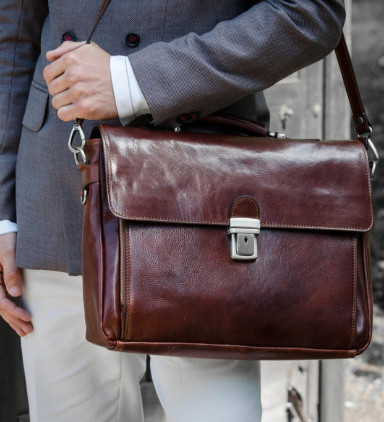Leather Briefcase Laptop Bag - In Cold Blood - Brown color - Time Resistance 5208601