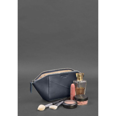 Women's leather cosmetic bag Crust dark blue