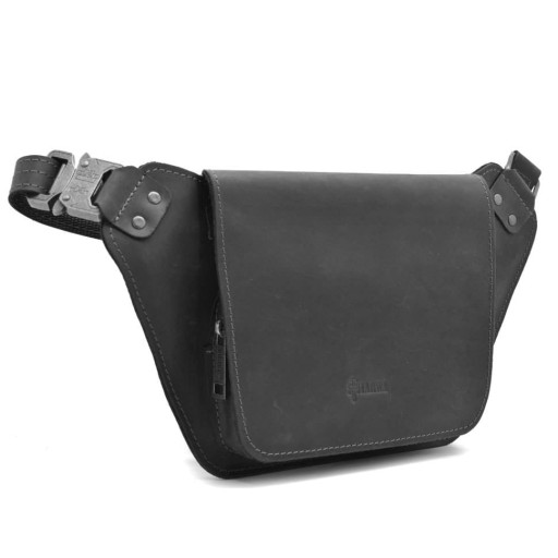 Шкіряна бананка напоясна чорна матова шкіра RA-8127-3md TARWA