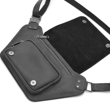 Leather banana waist black matte leather RA-8127-3md TARWA