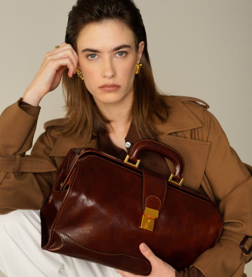 Маленька шкіряна сумка-доктор для жінок - David Copperfield - Коричневий колір - Time Resistance 5214801W