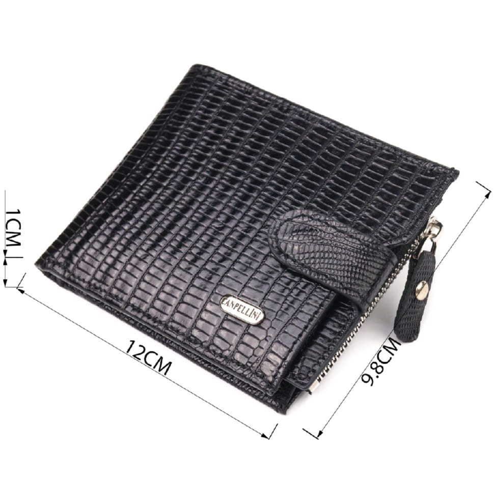 Відмінний чоловічий горизонтальний гаманець із натуральної фактурної шкіри CANPELLINI 21506 Чорний