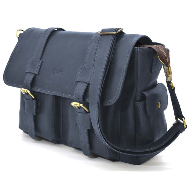 Crossbody bag made of crazy horse leather RK-6690-4lx brand TARWA blue