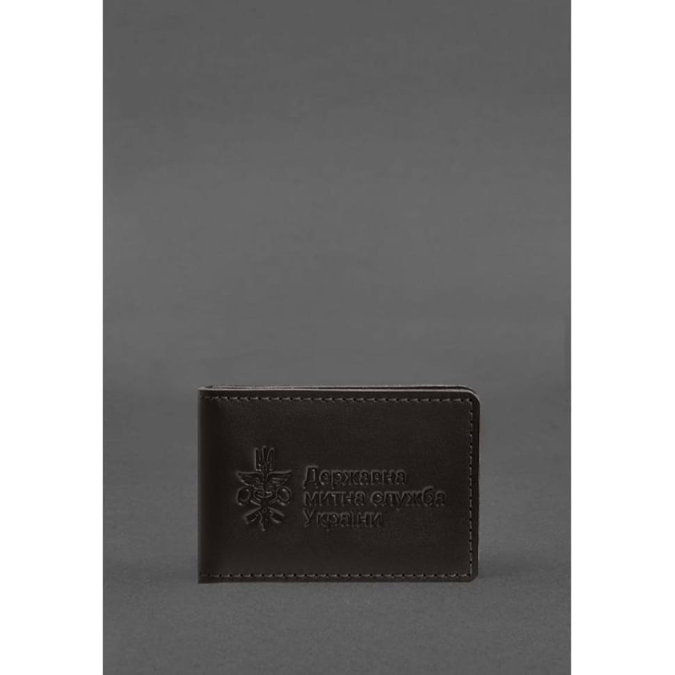 Шкіряна обкладинка для посвідчення державної митної служби (ДМС) Темно-коричнева