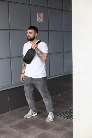 Бананка із натуральної шкіри, шкіряна сумка на пояс SKILL Taller (чорна)