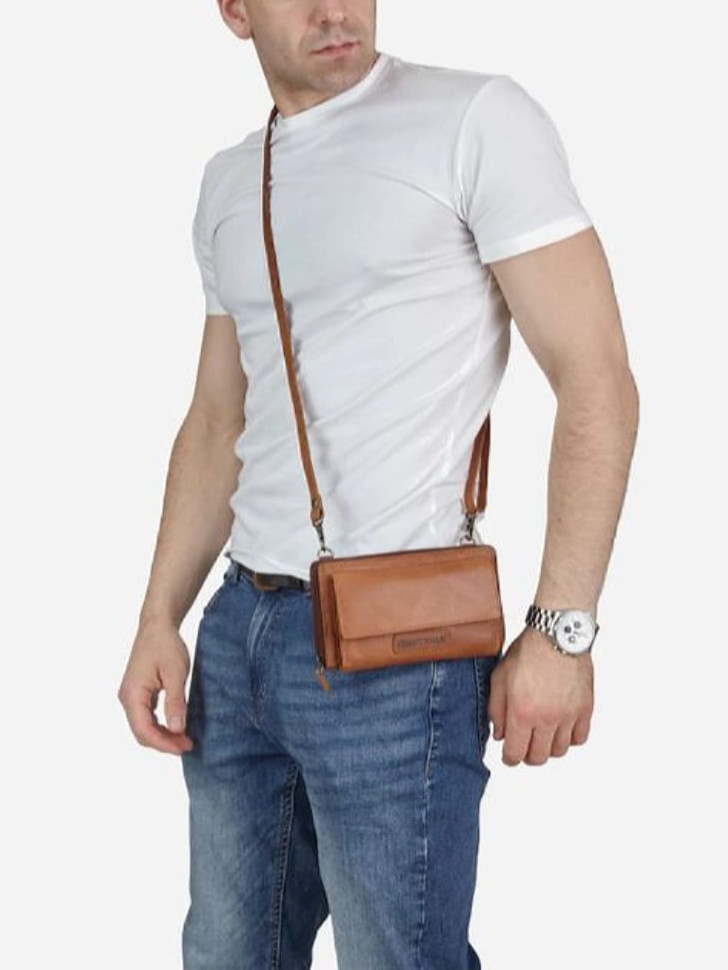 Шкіряний клатч, через плече Hill Burry HB19153B коньячний