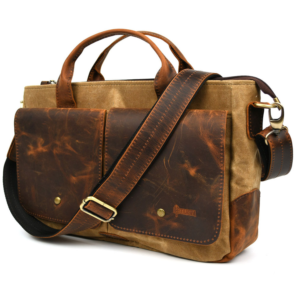 Mens bag made of waxed canvas and horsehide TARWA RYW-3990-3md
