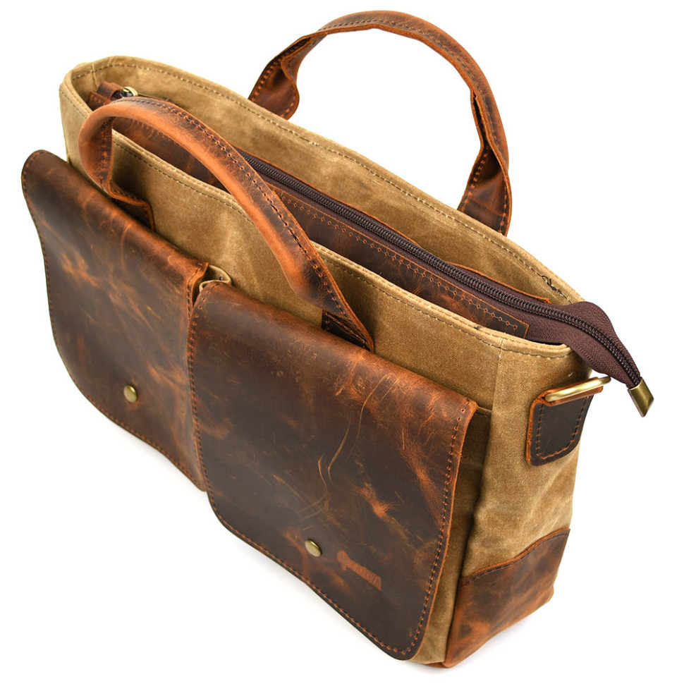 Mens bag made of waxed canvas and horsehide TARWA RYW-3990-3md