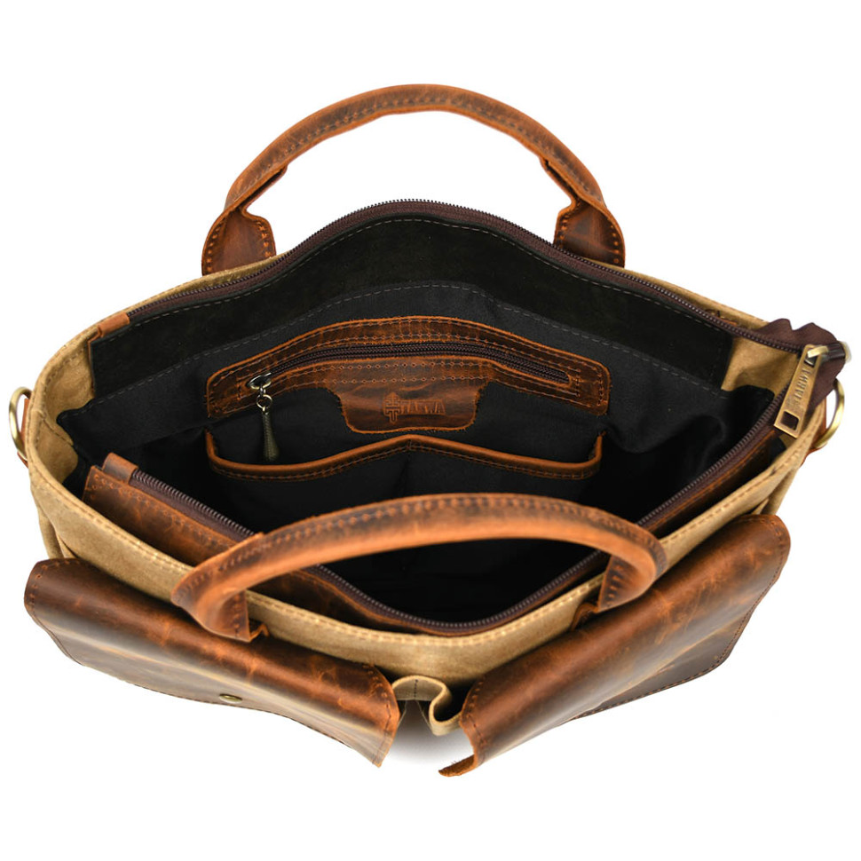 Mens bag made of waxed canvas and horsehide TARWA RYW-3990-3md