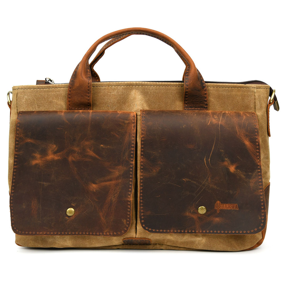 Mens bag made of waxed canvas and horsehide TARWA RYW-3990-3md