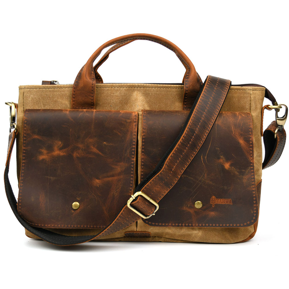 Mens bag made of waxed canvas and horsehide TARWA RYW-3990-3md