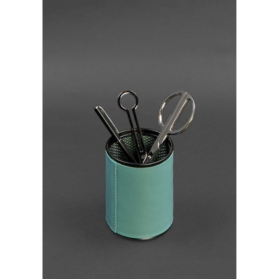 Склянка для ручок у шкіряному чохлі бірюзовий краст